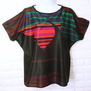 Vintage 70s Blair USA Disco Top Lady-Plus(20) Bold Abstract Slinky Polyester
